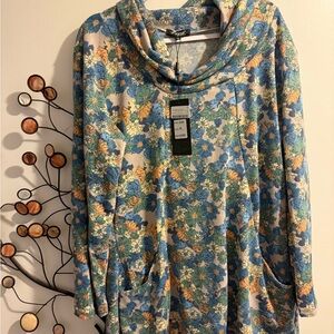 NWT XL Floral Cowl Neck Tunic Top